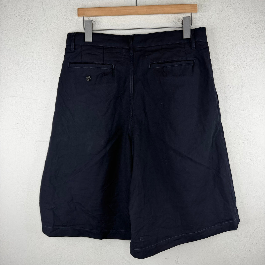 CDG Shirt Navy Wool Long Shorts