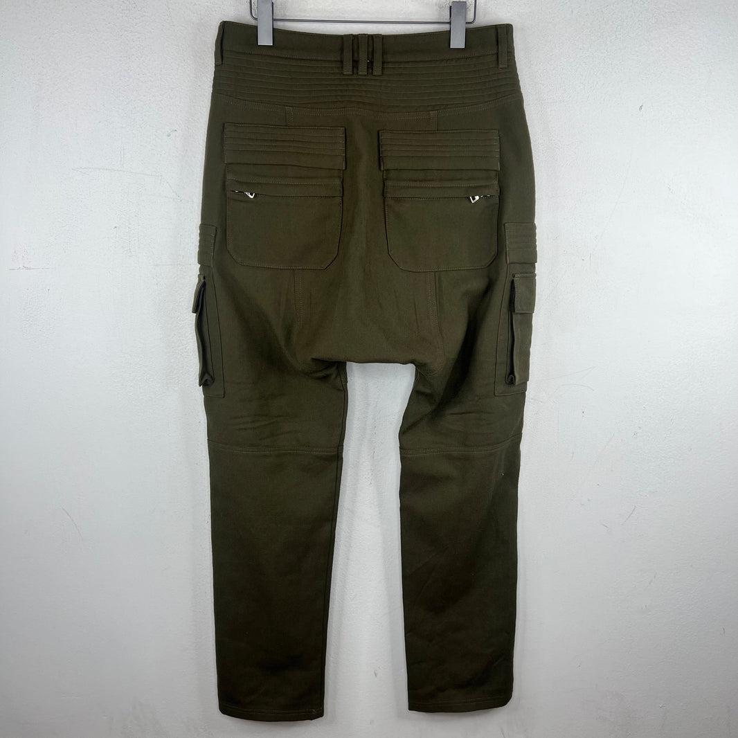 Balmain Green Wool Moto Cargo Pants