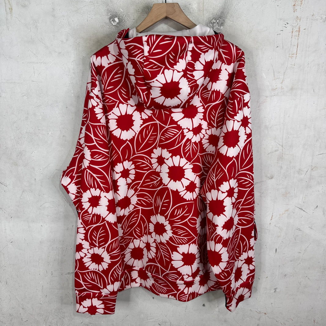 Prada Red Floral Plaqued Hooded Track Jacket