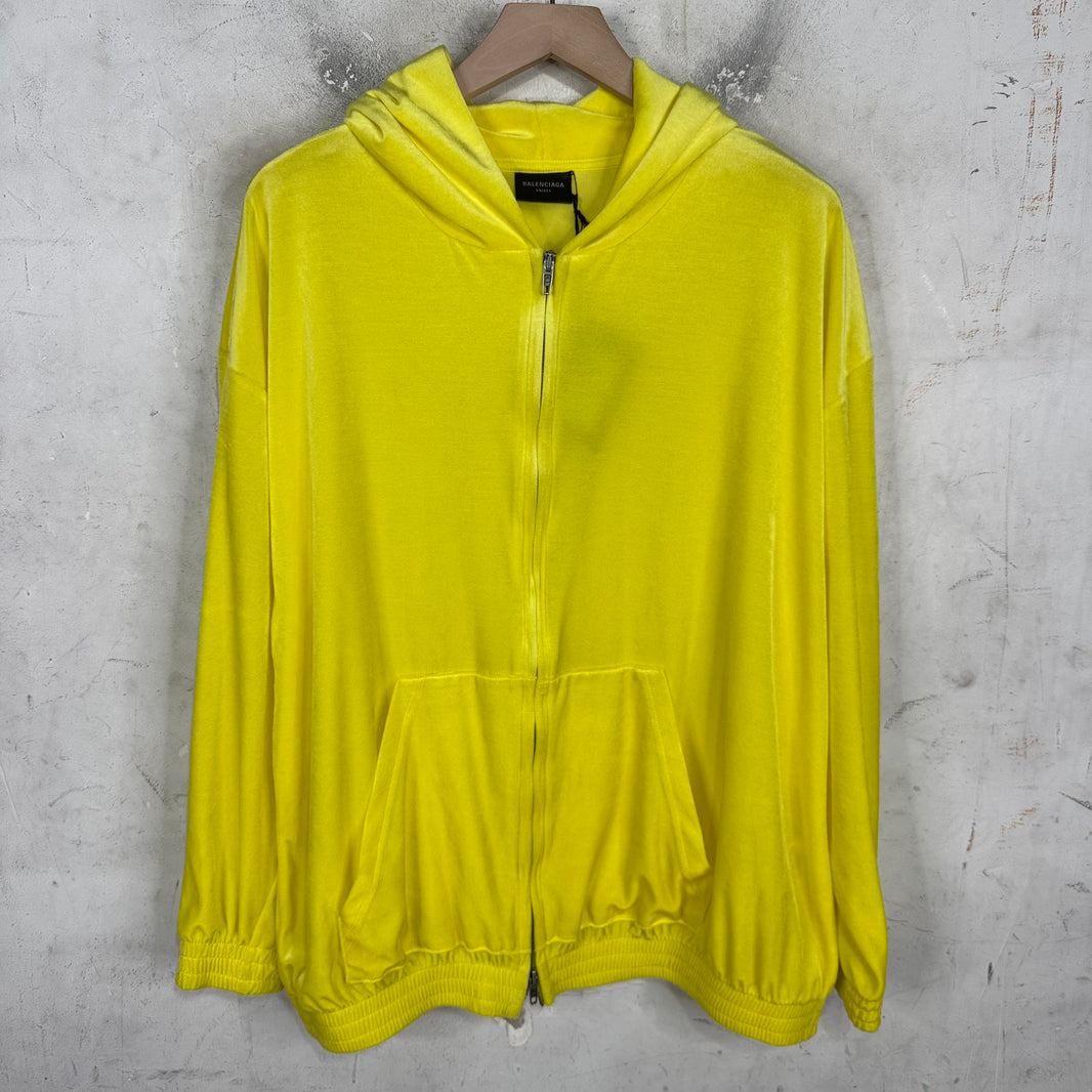 Balenciaga Yellow Velour Zip Up Hoodie