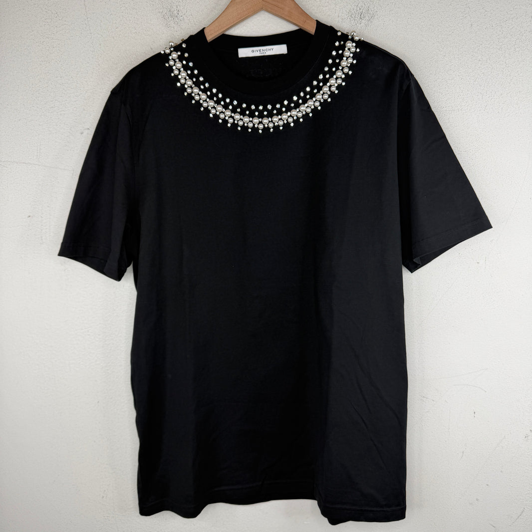Givenchy Pearl/Crystal Neck Embellishment T-Shirt