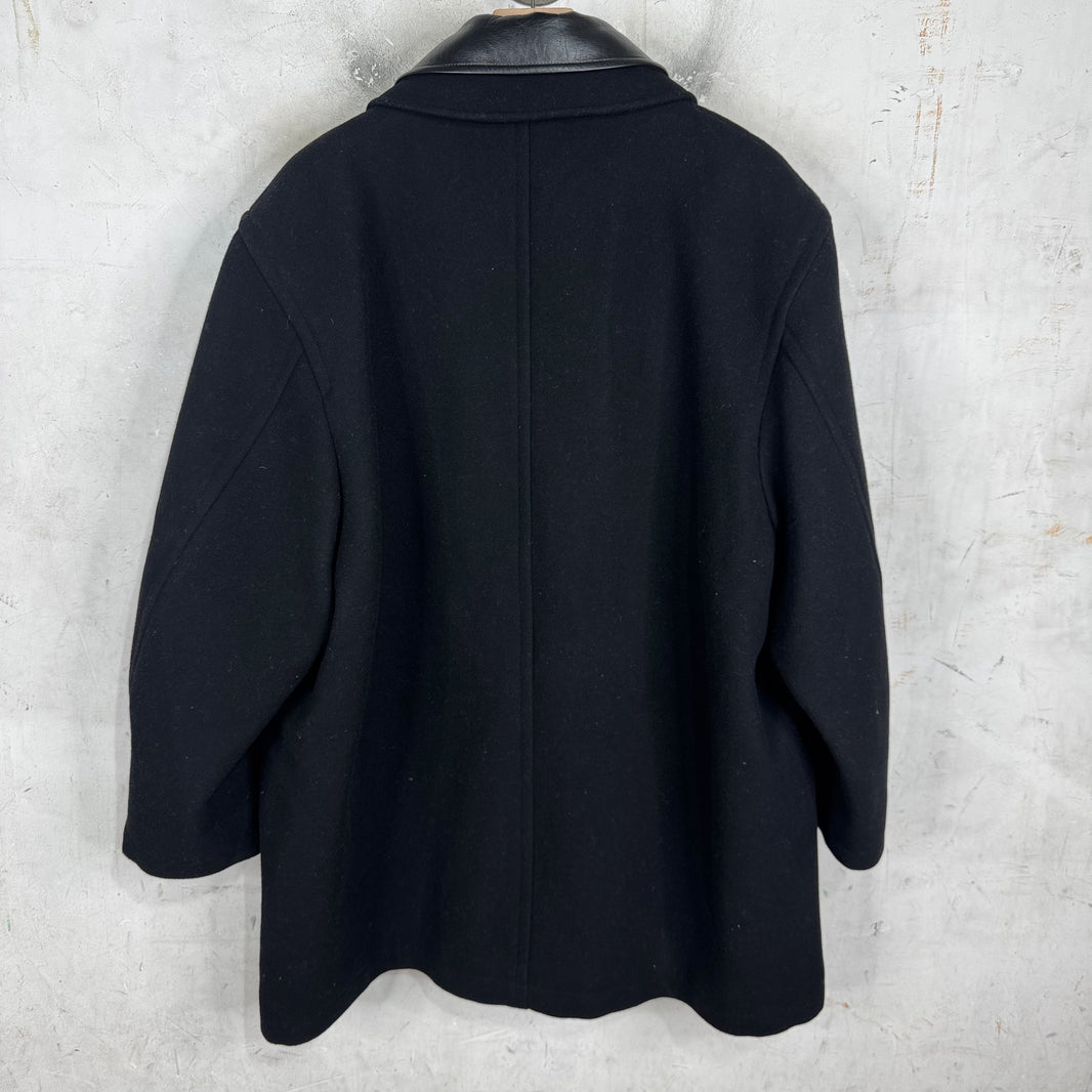 Balenciaga Leather Collared Wool Jacket