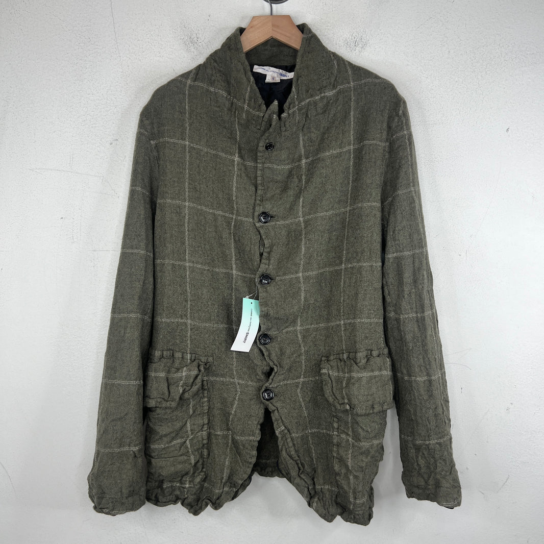 CDG Wool Wrinkled Button Up Long Jacket