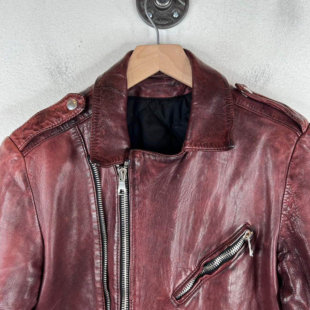 Balmain Lambskin Burgundy Perfecto Jacket