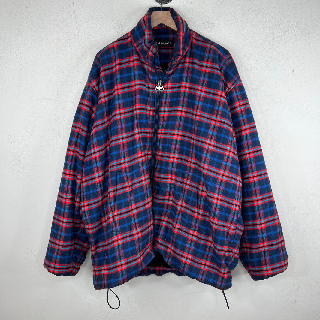 Balenciaga Plaid Puffer Zip Up Jacket