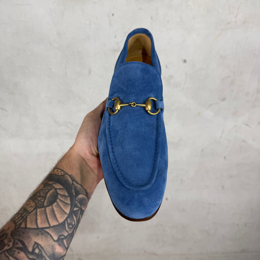 Gucci Blue Suede Horsebit Loafers