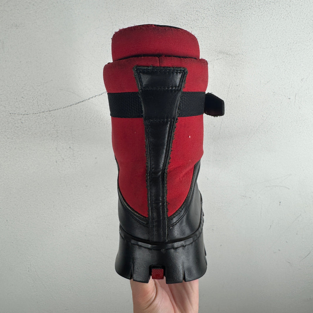 Prada Red/Black Strapped Hi Top Boots