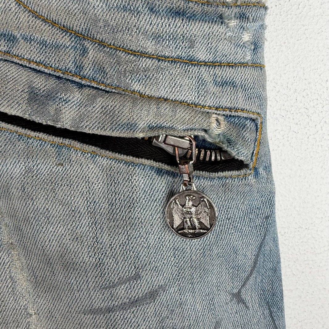 Balmain Distressed Light Blue Wash Biker Jeans