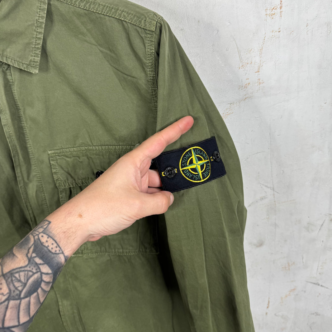 Stone Island Olive Zip Up Military Overshirt