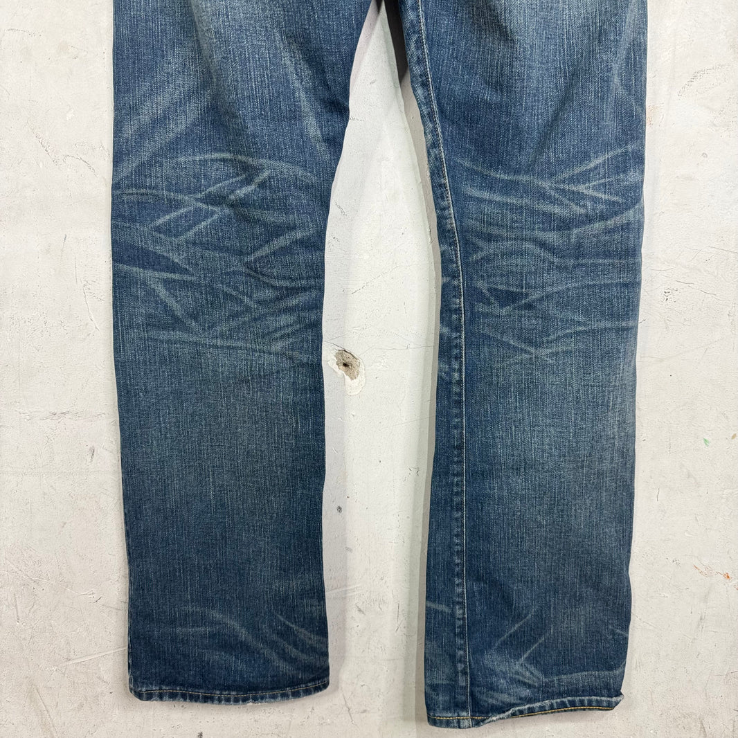 RRL Distressed Slim Bootcut Jeans