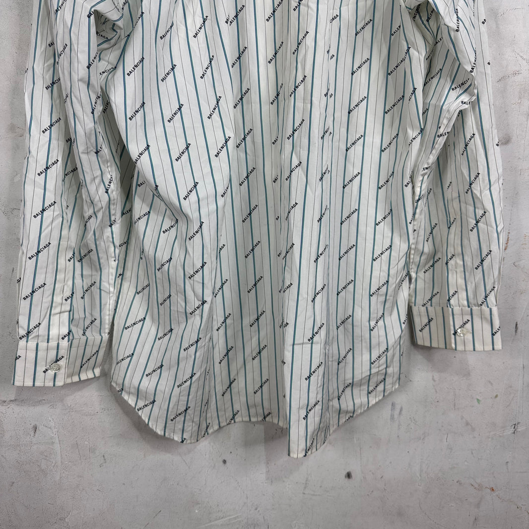 Balenciaga Striped Logo Print LS Shirt