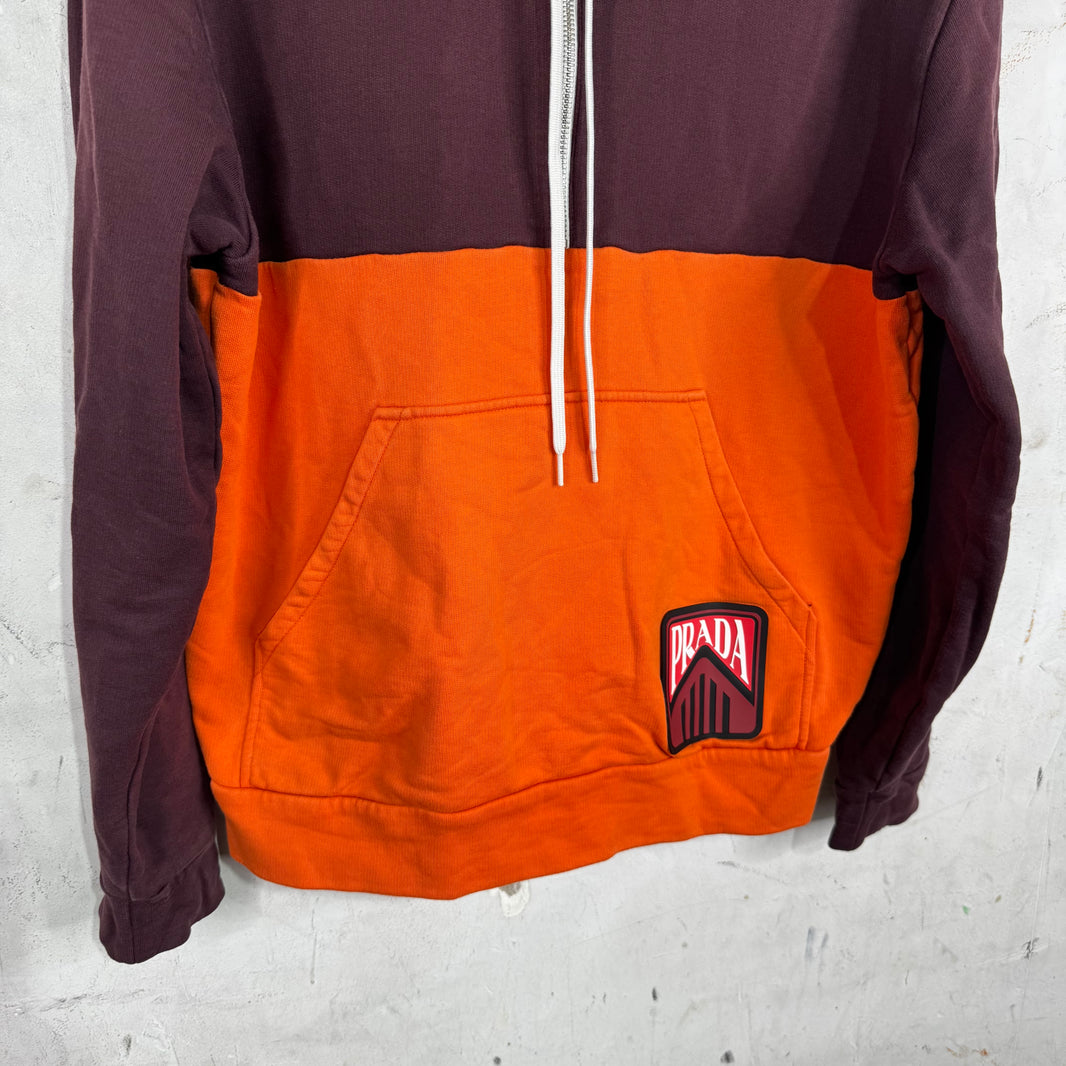 Prada Color-Blocked Rubber Badge Half Zip Hoodie