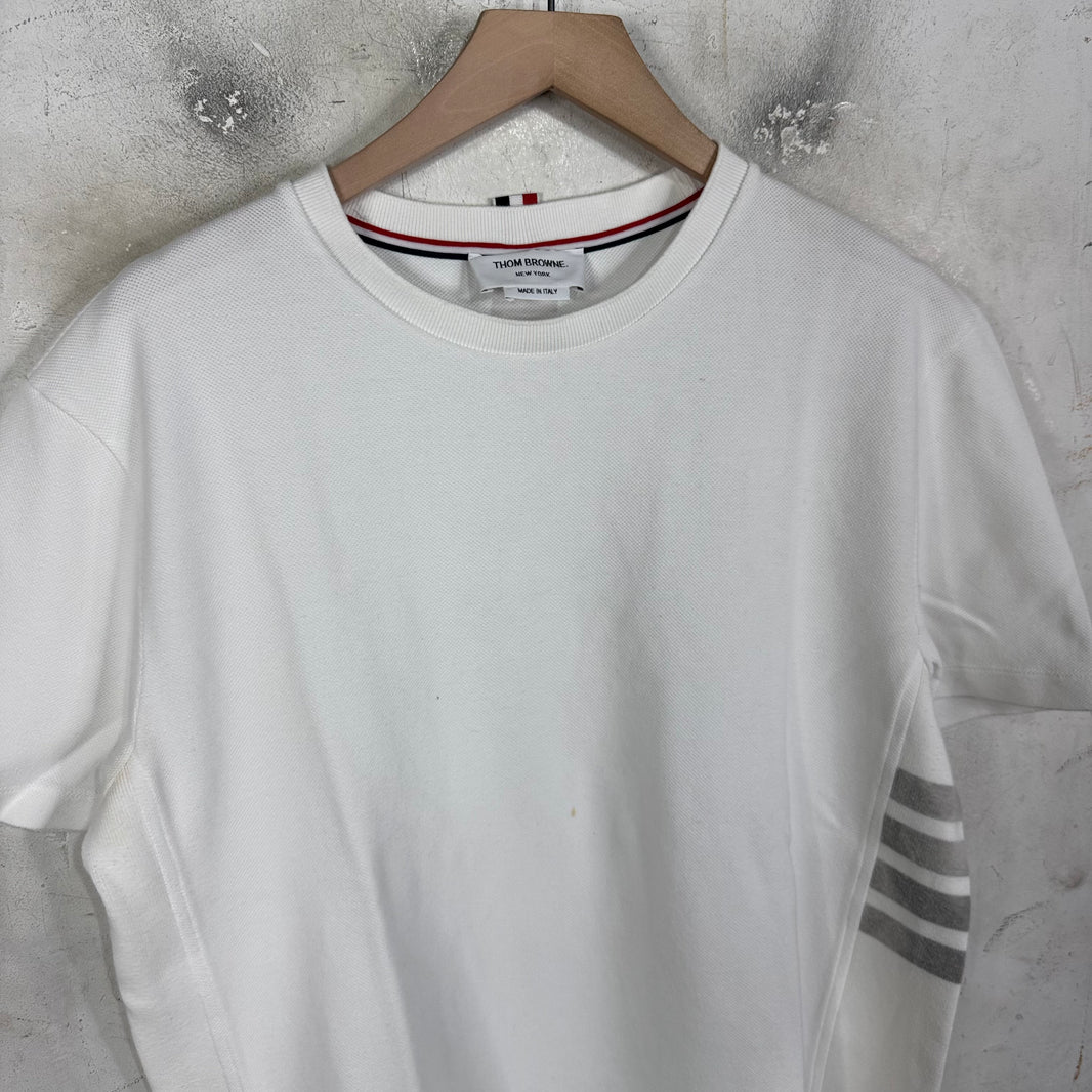 Thom Browne Side Striped White T-Shirt