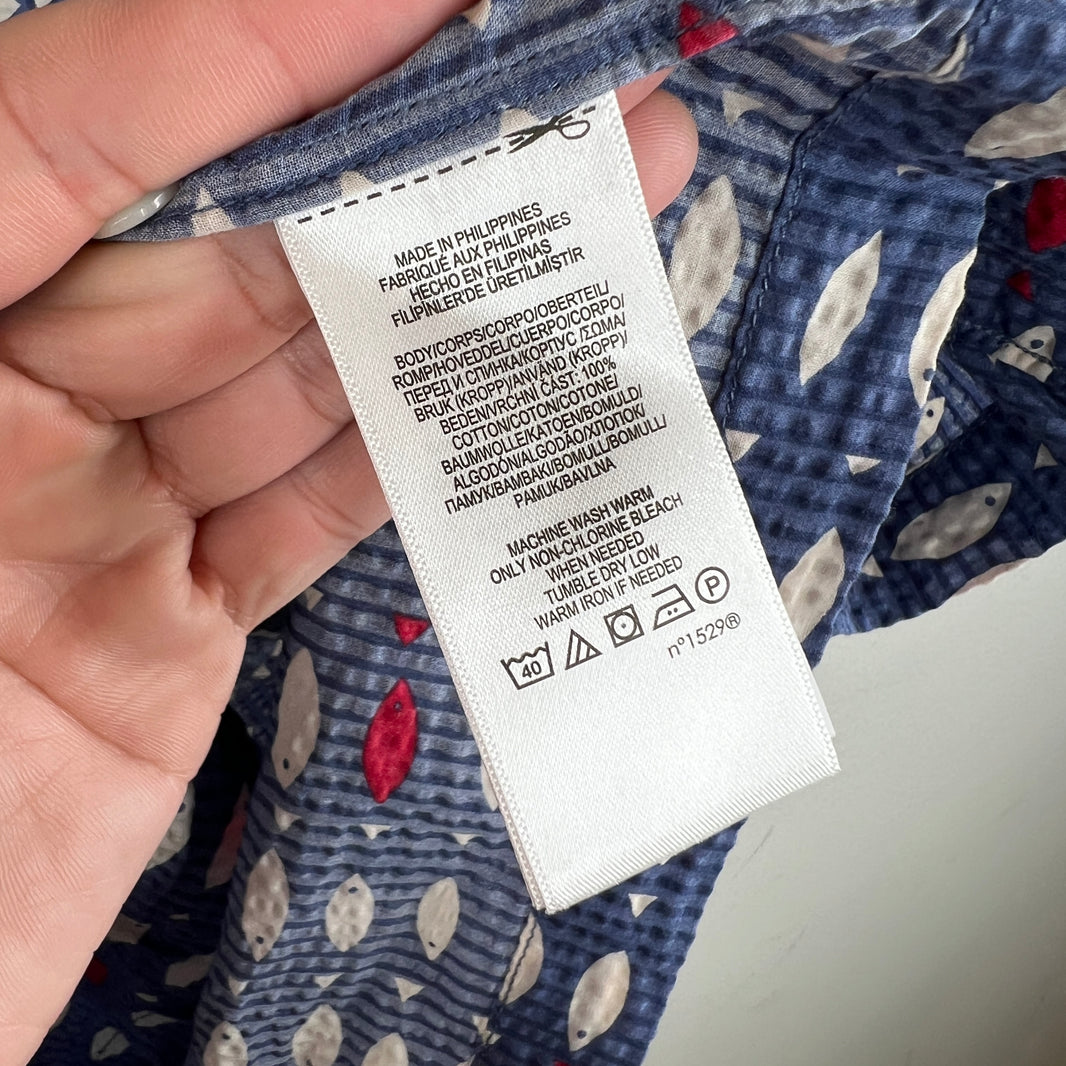 RRL Fish Patterned Ribbed Short Sleeve Button Up Shirt