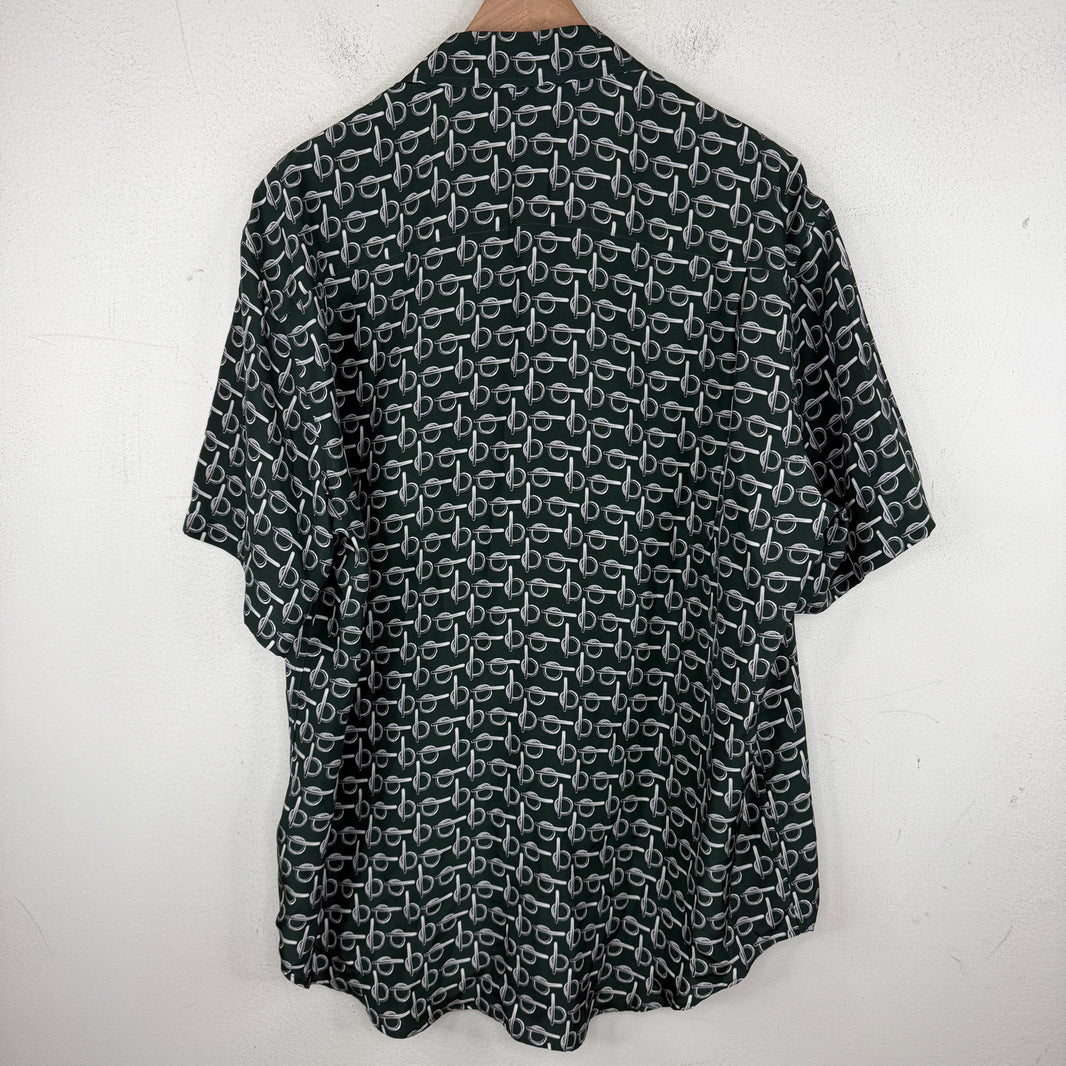 Burberry Green Silk Pattern Button Up Shirt