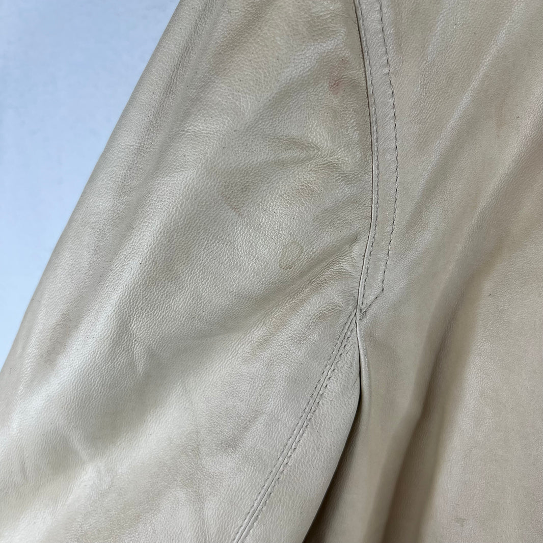 Rick Owens Cream Leather Bomber Jacket