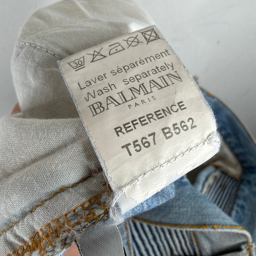 Balmain Distressed Light Blue Wash Biker Jeans