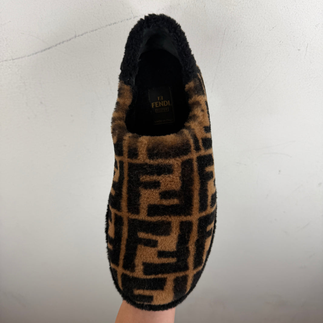 Fendi Zucca Shearling Slippers