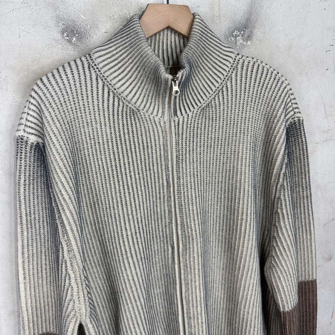 MM6 Two Tone Ribbed Knit Zip Cardigan