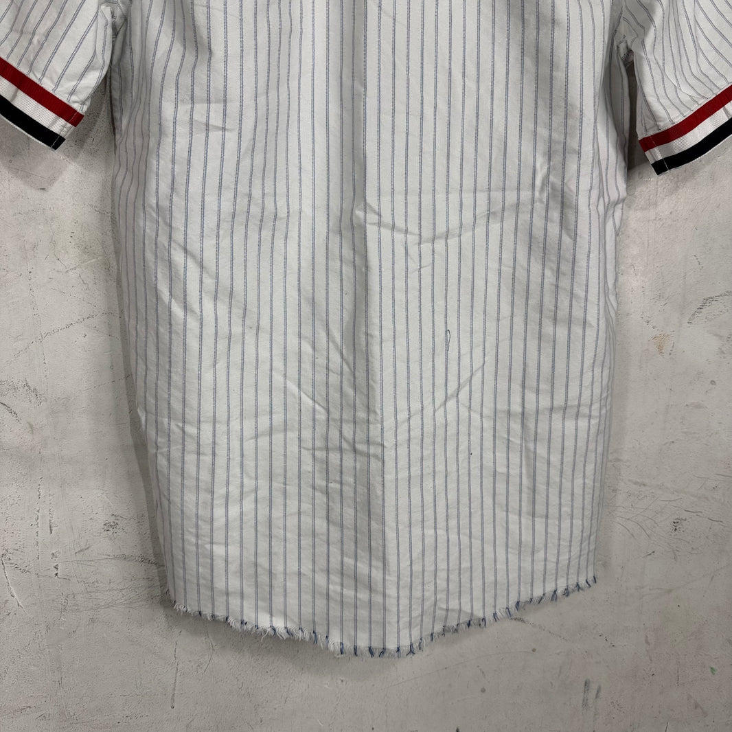 Thom Browne Striped Frayed Hem Sleeve Stripe Shirt