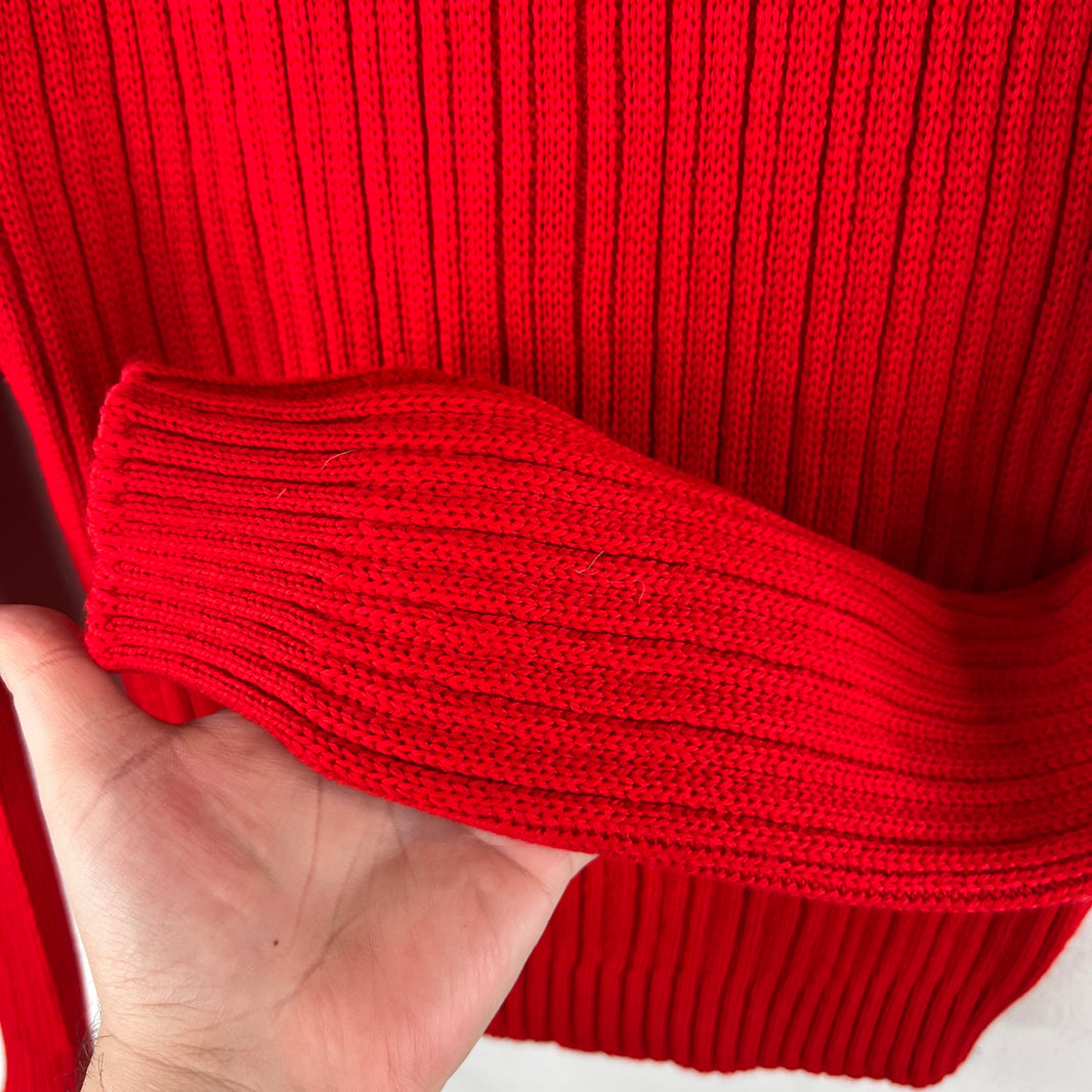Prada Red Button Up Diamond Knit Cardigan