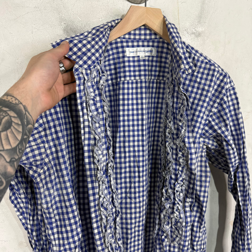 CDG Plaid Pleated Button-Up Shirt