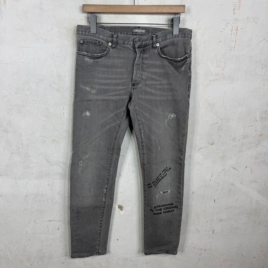Dior Grey Distressed Quoted Slim Jeans