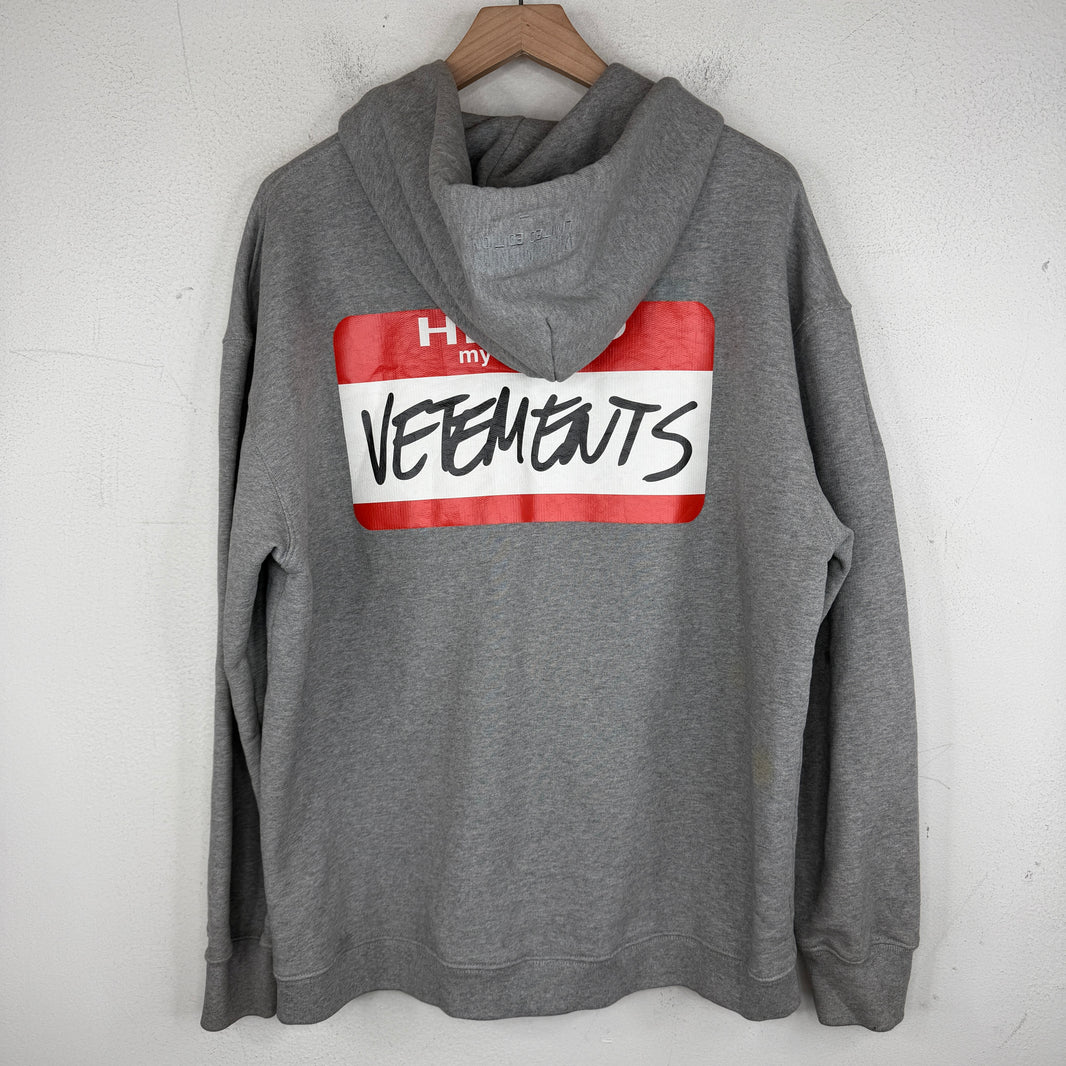 VETEMENTS Gray Name Tag Zip Up Hoodie