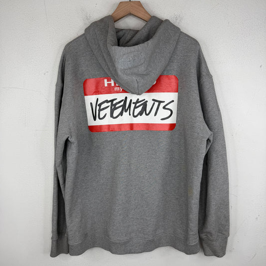 VETEMENTS Gray Name Tag Zip Up Hoodie
