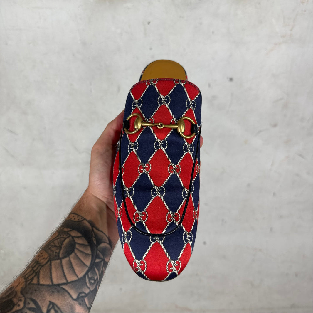 Gucci Satin Patterned Horse-Bit Mules