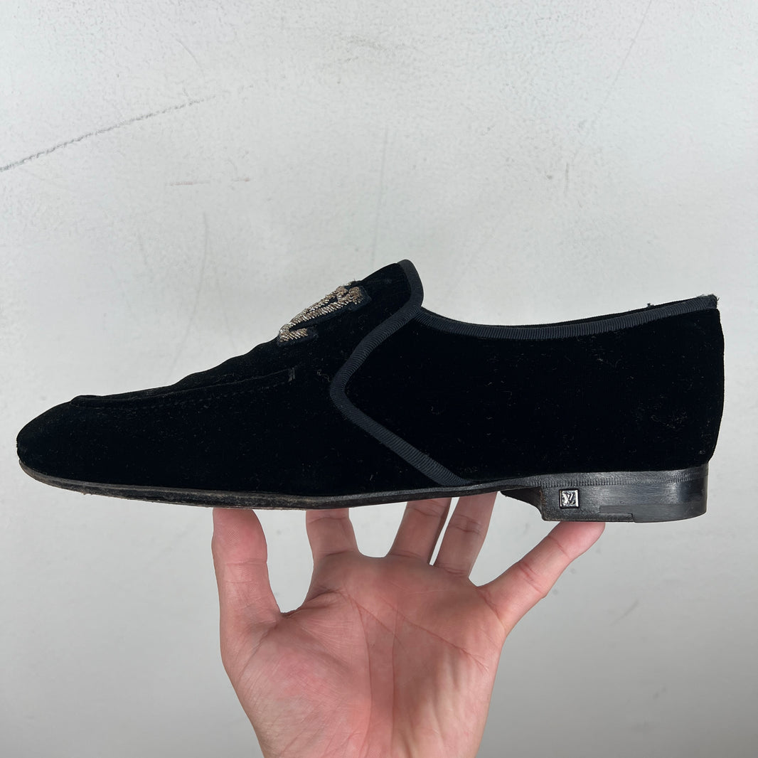 Louis Vuitton Emboirdered Velvet Slip On Loafers