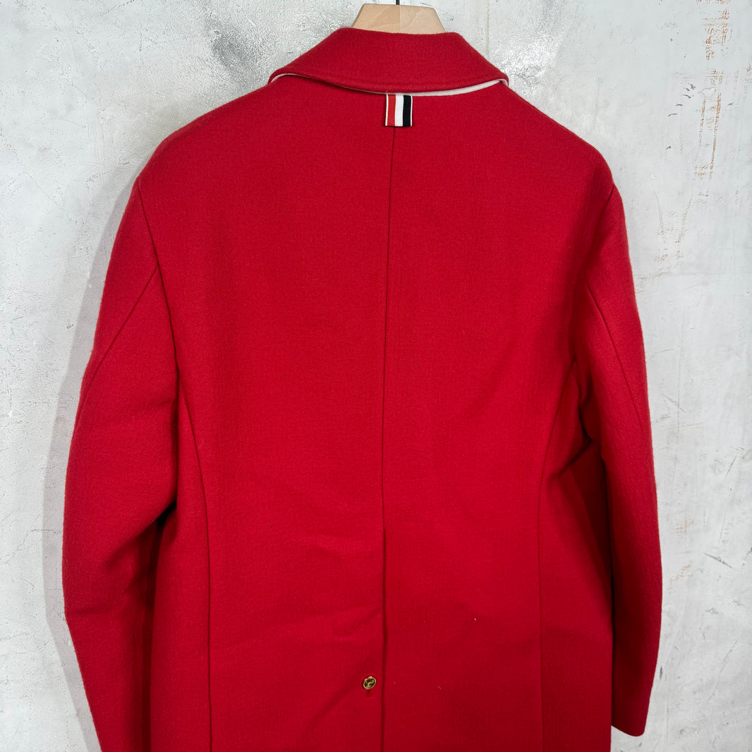Thom Browne Red Wool Trench Coat