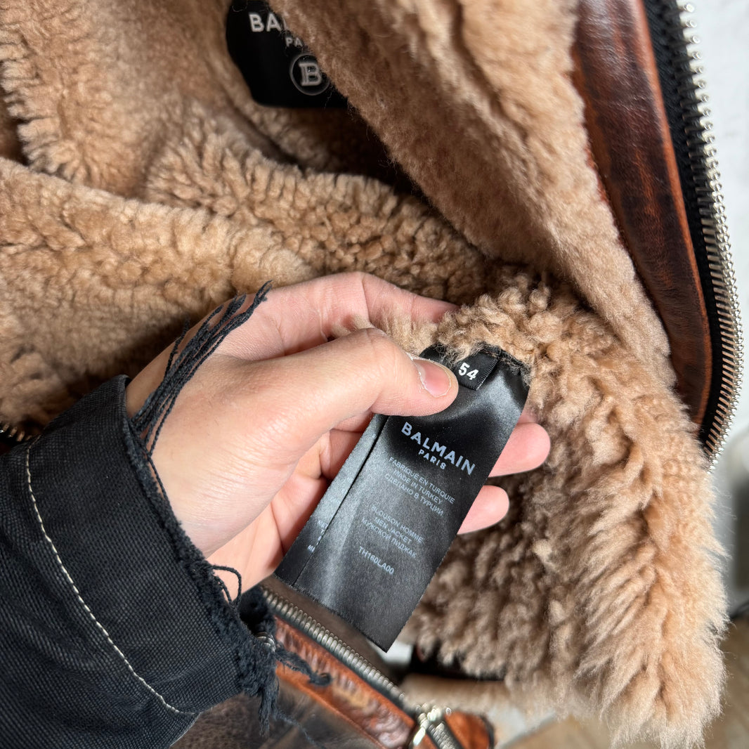 Balmain Leather Shearling Pilot Jacket