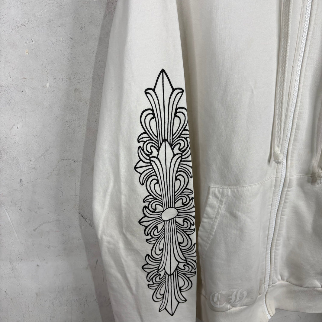 Chrome Hearts Smoked White Floral Horseshoe Zip Hoodie