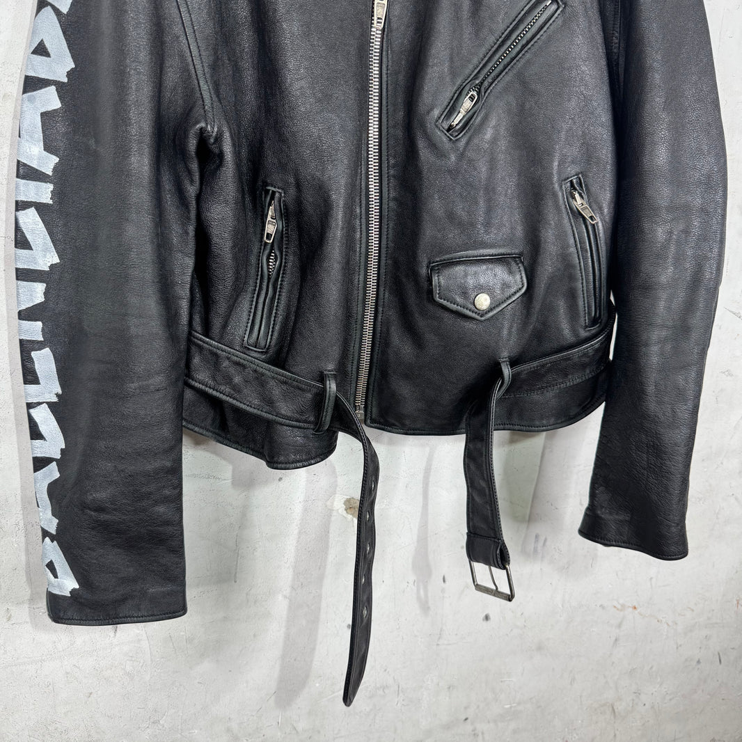 Balenciaga Tape Graphic Leather Biker Jacket