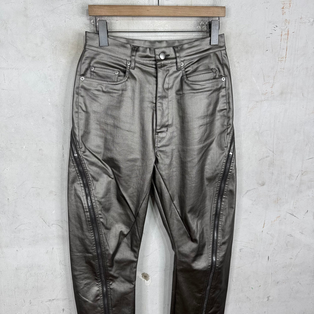 Rick Owens Lido Silver Coated Banana Bolan Jeans