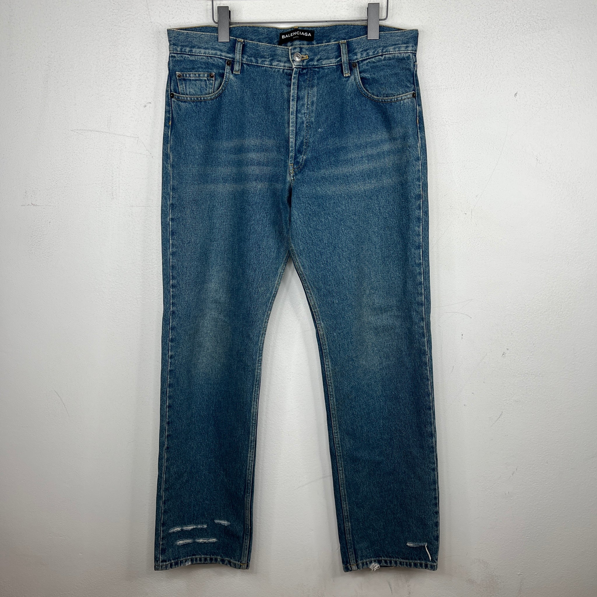 Balenciaga Straight Leg Distressed Denim Jeans