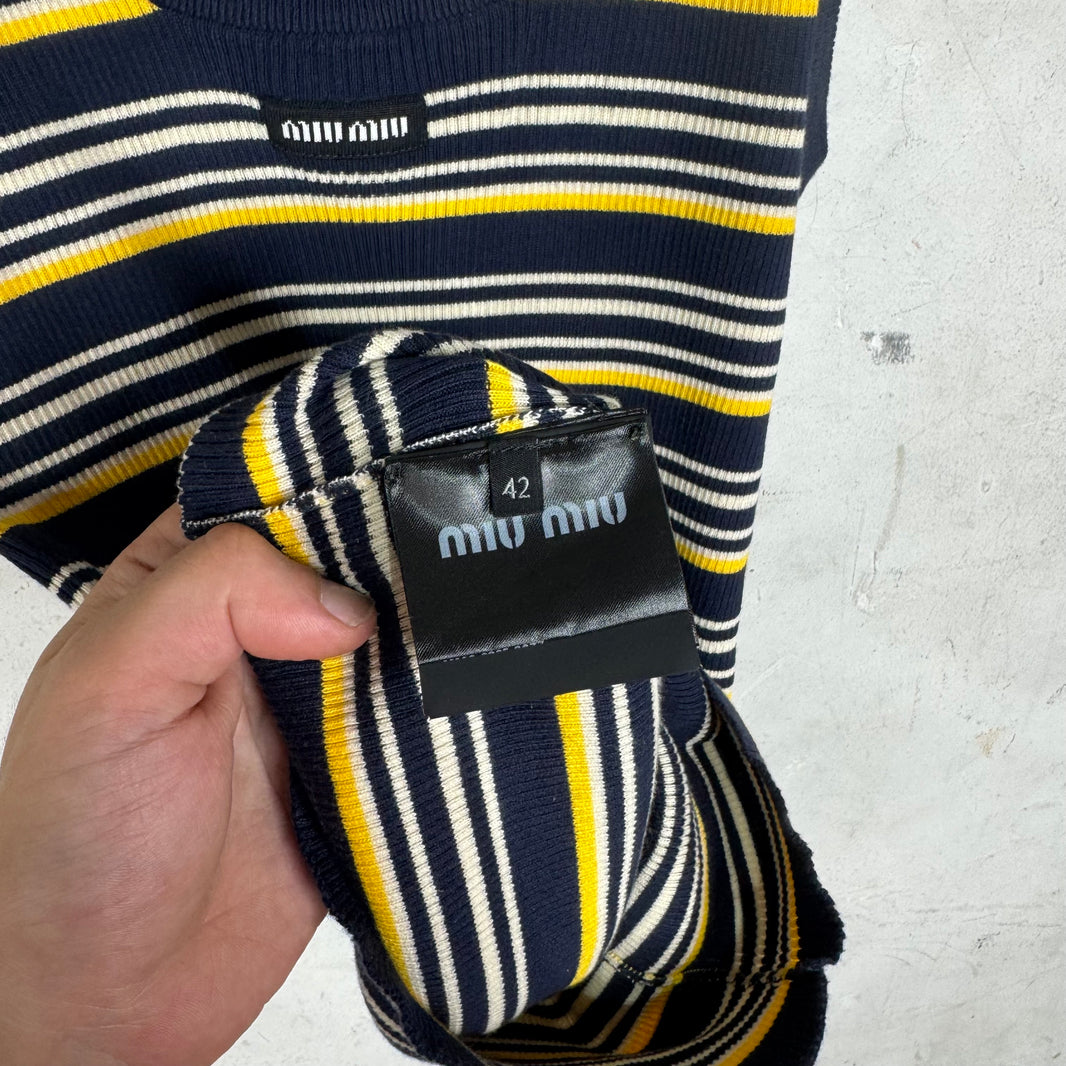 Miu Miu Striped Logo Sleeveless Top