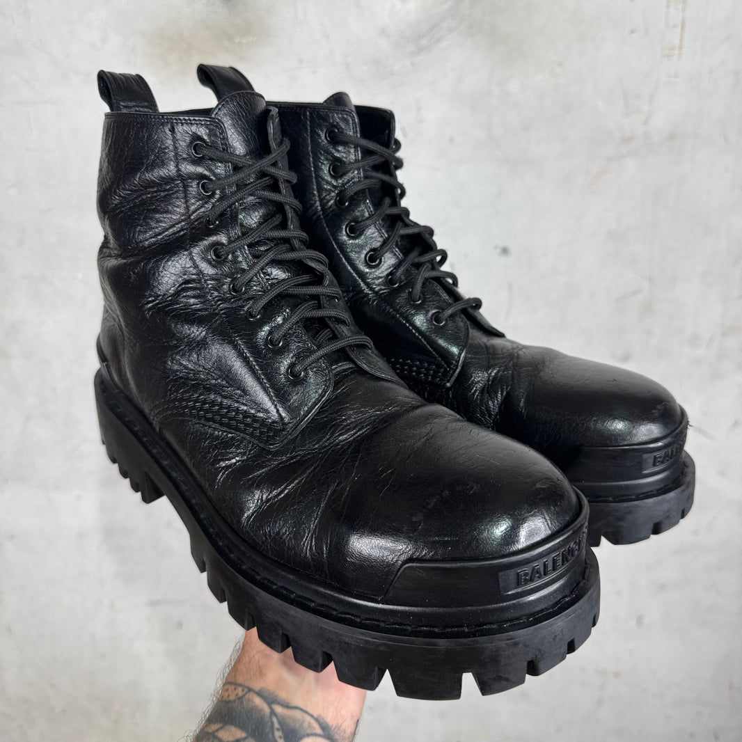 Balenciaga Smoked Tumbled Leather Strike Boots