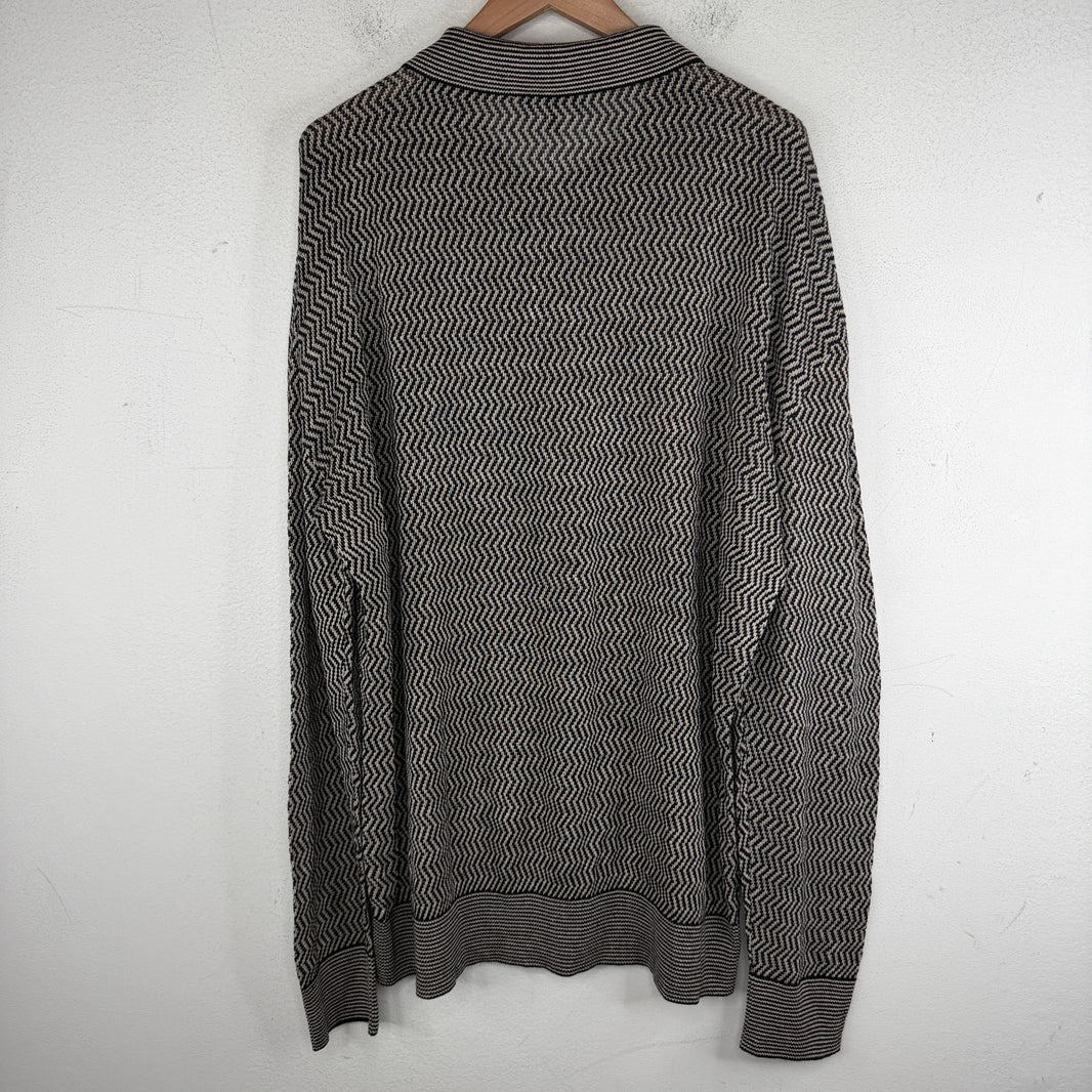 Armani Zig Zag Striped Collared Knit Sweater