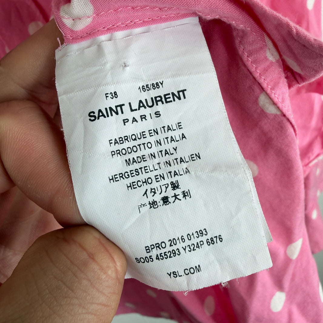 Saint Laurent Pink Polka Dot Button Up LS Shirt
