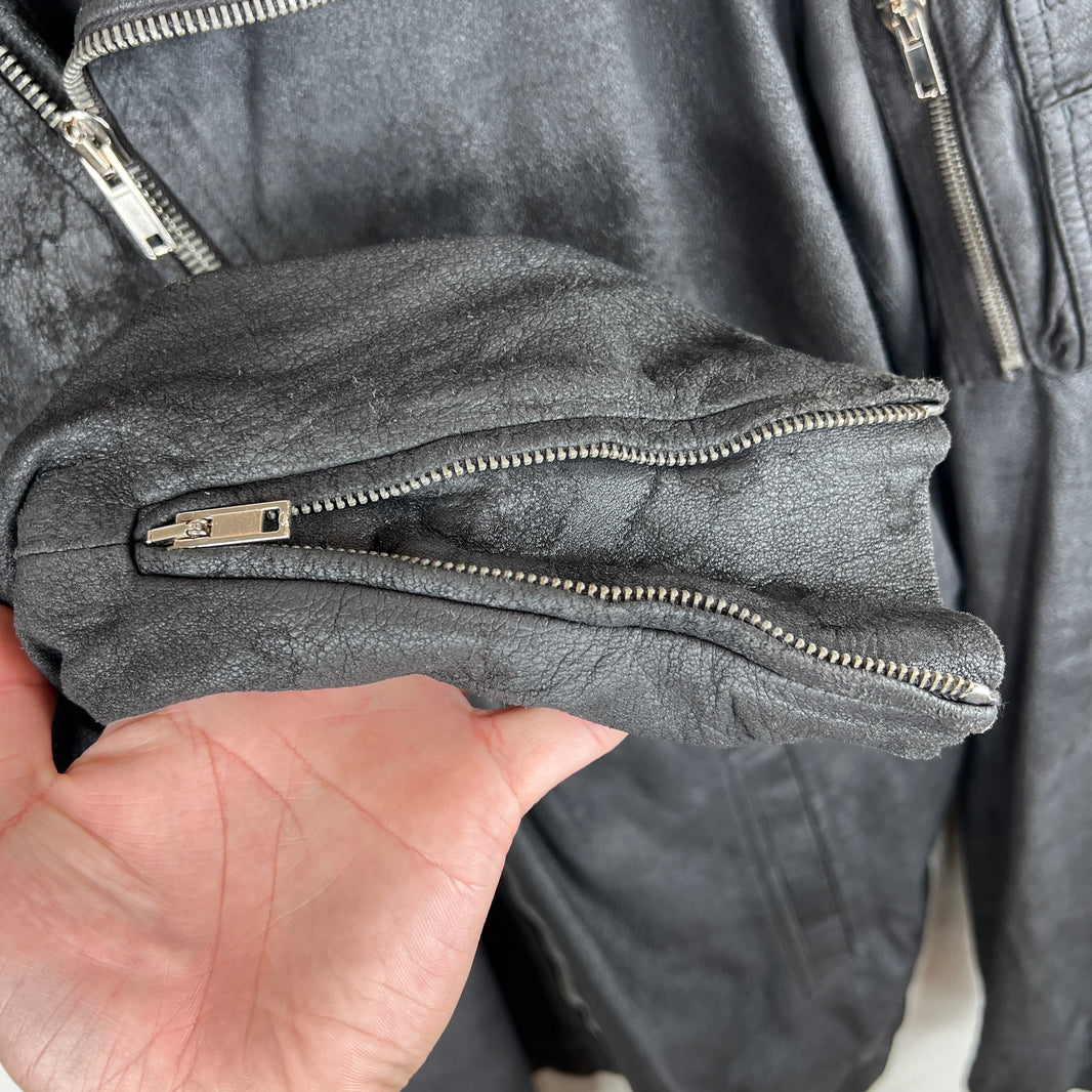 Rick Owens Gray Blistered Leather Biker Jacket