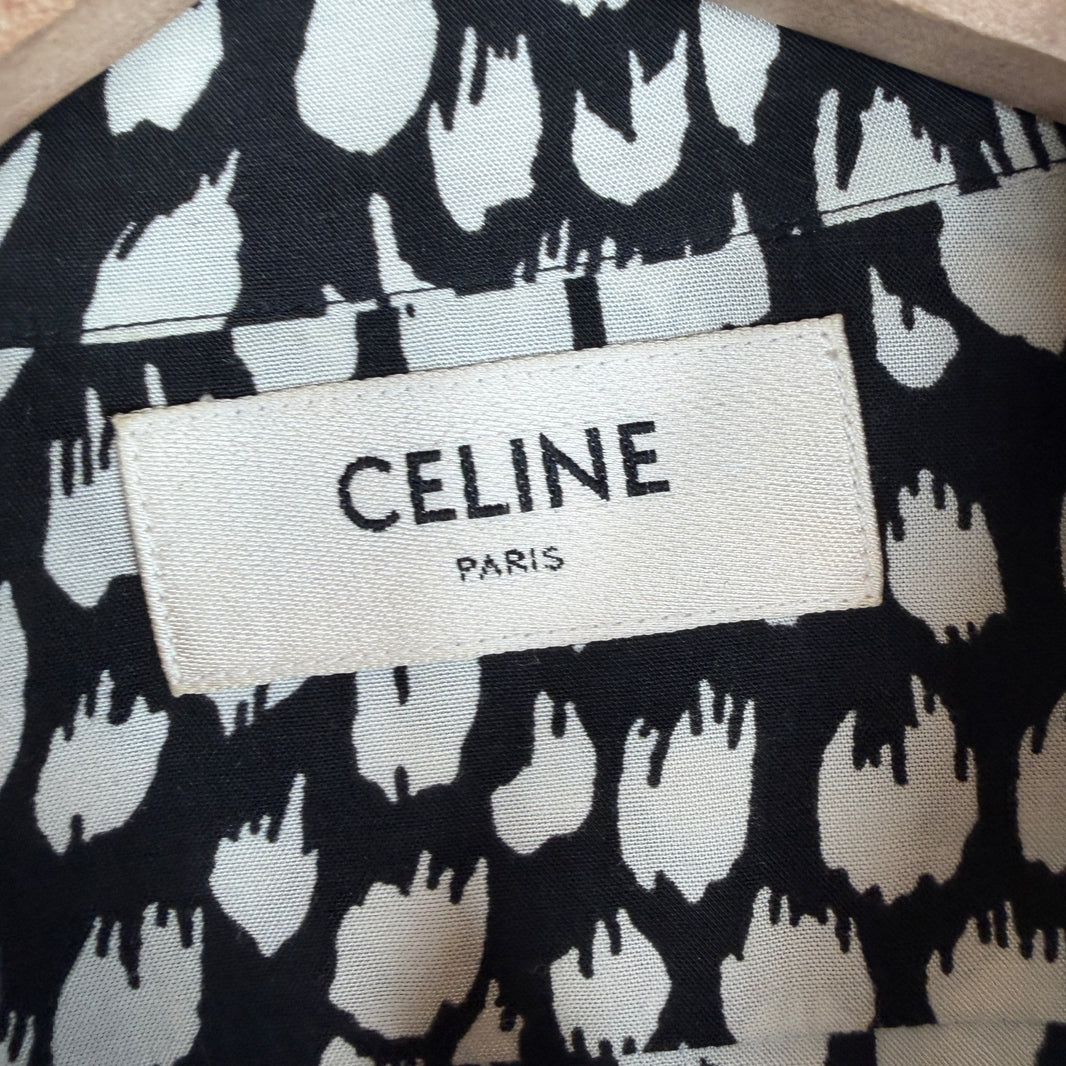 Celine Black/White Printed Viscose Button Up Shirt