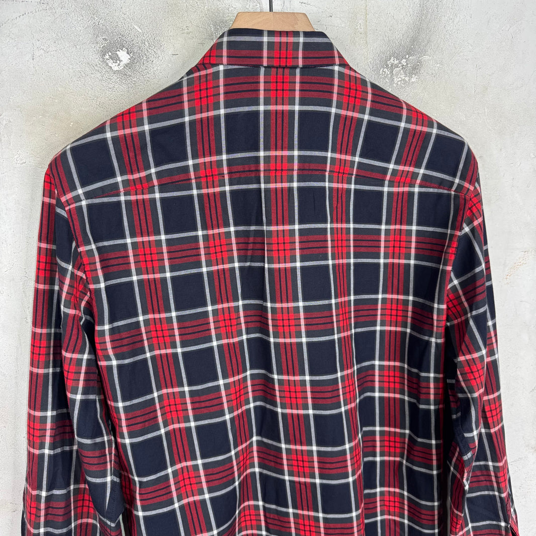 Givenchy Red/Navy Plaid Shirt Black Cross Front
