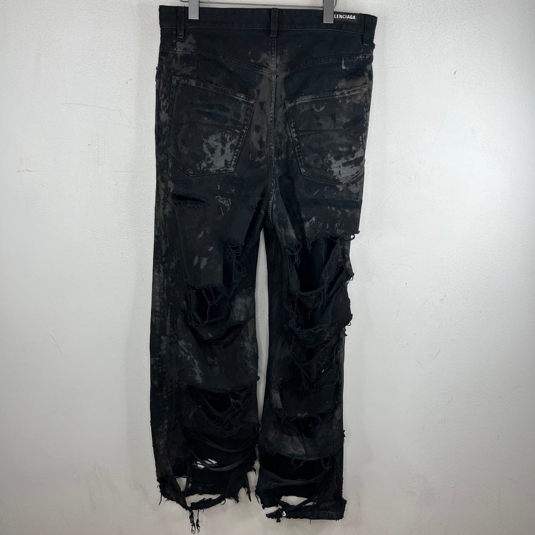Balenciaga Black Mud Distressed Jeans