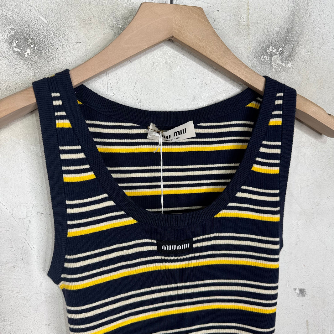 Miu Miu Striped Logo Sleeveless Top