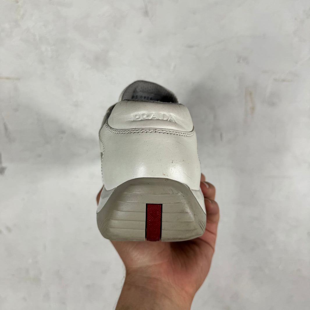 Prada White Perforated Leather Americas Cup