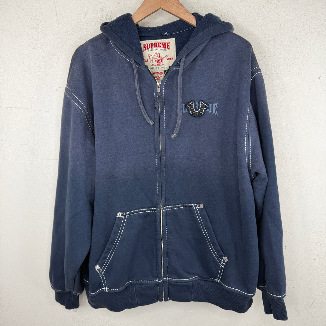 Supreme Navy True Religion Zip Up Hoodie
