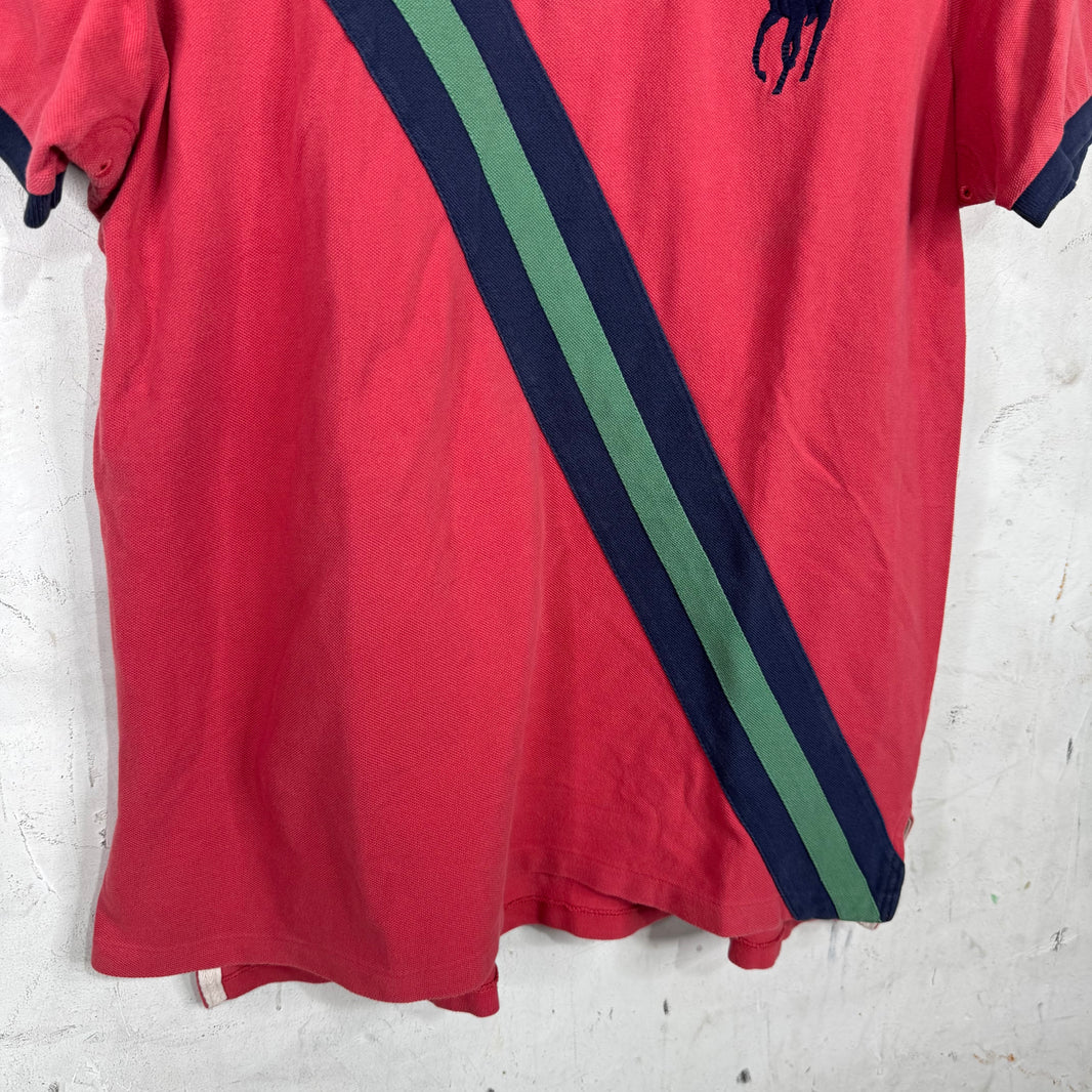 Ralph Lauren Faded Red Diagnal Navy Striped Big Pony Polo