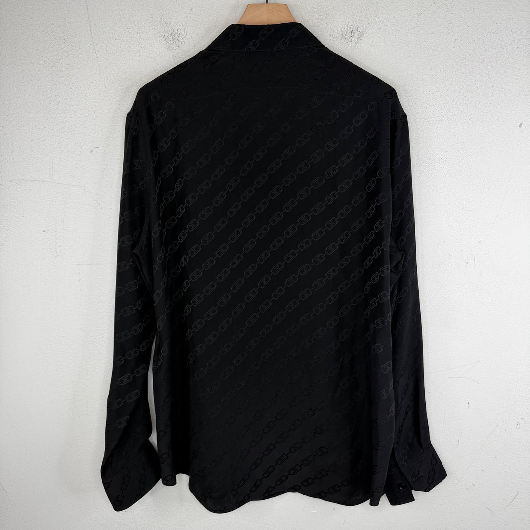 Celine Silk Embossed Chain Link Button Up LS Shirt
